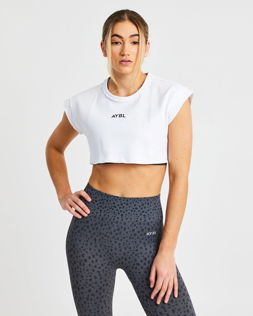 AYBL Allenamento Crop Top Bianche | XSBYU-8956
