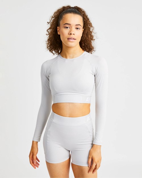 AYBL Allenamento Long Sleeve Crop Top Beige | YAHRC-4890