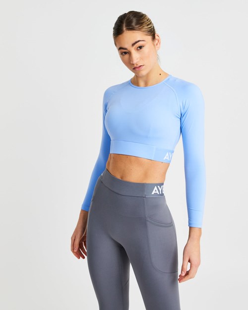 AYBL Allenamento Long Sleeve Crop Top Blu | ZNGDC-2198