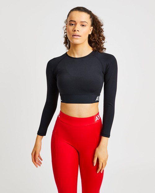 AYBL Allenamento Long Sleeve Crop Top Nere | TCGRE-5173