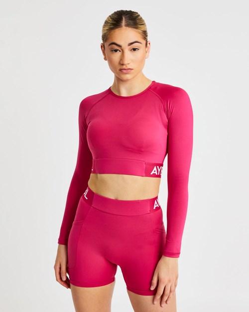 AYBL Allenamento Long Sleeve Crop Top Raspberry | WBVMO-5921