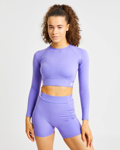 AYBL Allenamento Long Sleeve Crop Top Viola | JQWIZ-0924