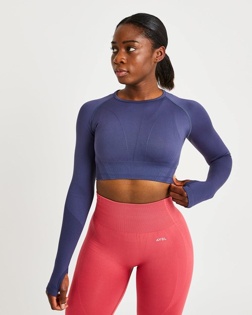 AYBL Balance V2 Seamless Long Sleeve Crop Top Blu Marino Blu | AFHNO-9075