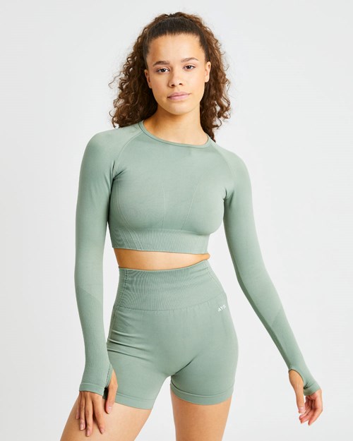 AYBL Balance V2 Seamless Long Sleeve Crop Top Verde Oliva Verdi | SIPTY-2583