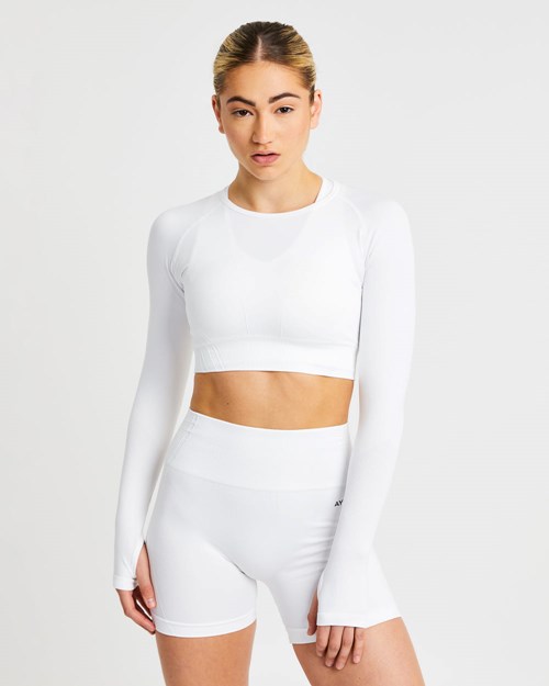 AYBL Balance V2 Seamless Long Sleeve Crop Top Bianche | XDRZB-1589