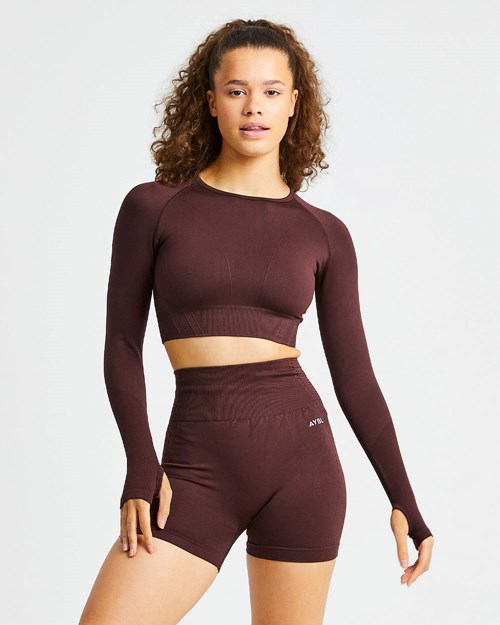 AYBL Balance V2 Seamless Long Sleeve Crop Top Cioccolato Marroni | XLDWN-5670