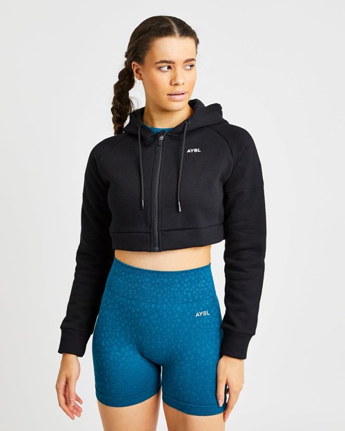 AYBL Beyond Crop Zip Hoodie Nere | UJEGQ-3059