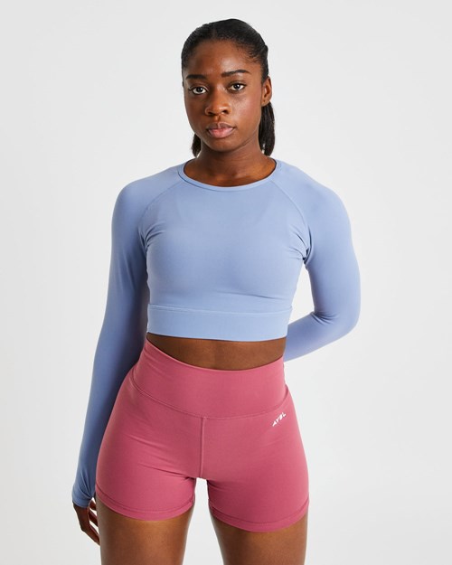 AYBL Core Long Sleeve Crop Top Blu | BXPFJ-0682