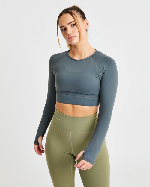 AYBL Core Long Sleeve Crop Top Grigie | YLOWR-6298