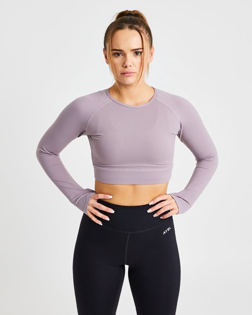 AYBL Core Long Sleeve Crop Top Lavanda | MGZAH-7139