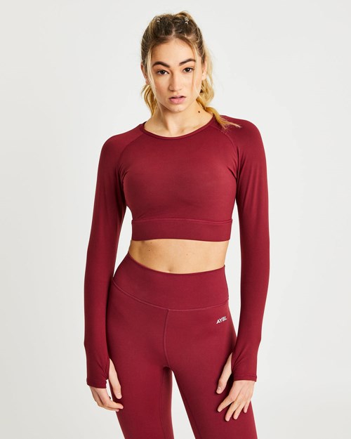 AYBL Core Long Sleeve Crop Top Mauve Wine | ZVQKU-4352