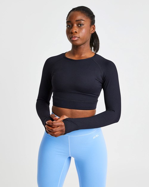 AYBL Core Long Sleeve Crop Top Nere | ZWEBN-3219