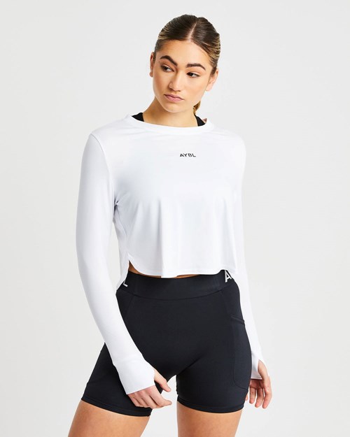 AYBL Define Long Sleeve Crop T Bianche | JFAZG-9457