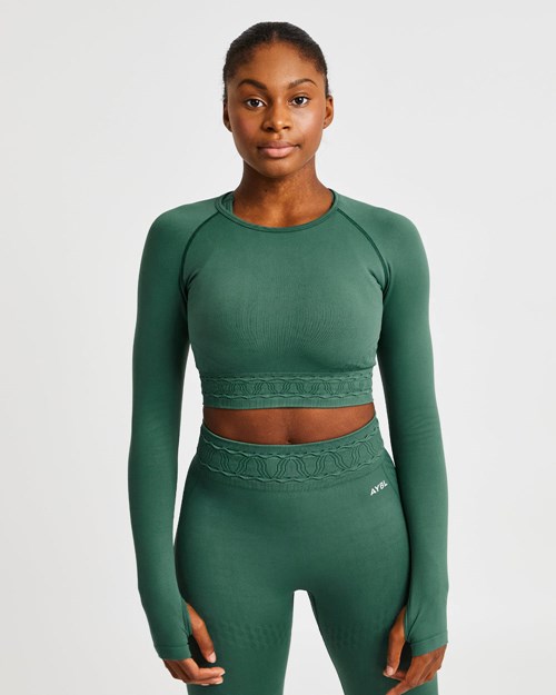 AYBL Elevate Seamless Long Sleeve Crop Top Verdi | MZXRI-3506
