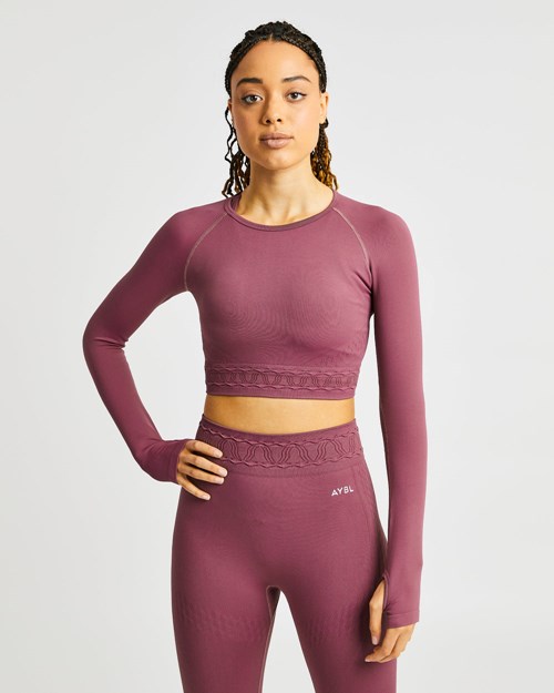 AYBL Elevate Seamless Long Sleeve Crop Top Rosa | VETOA-2539