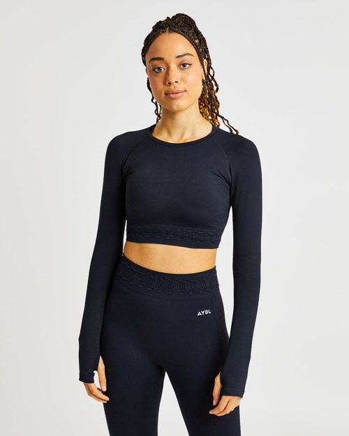 AYBL Elevate Seamless Long Sleeve Crop Top Nere | XAJVE-4218