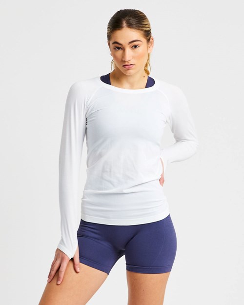 AYBL Embrace Seamless Long Sleeve T Shirt Bianche | OWYMS-1407
