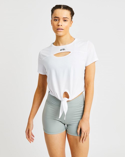 AYBL Essence Tie Front T Shirt Bianche | JYCXQ-1482