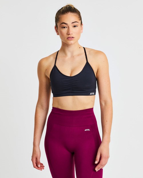 AYBL Essential Ruched Sports Bra Nere | KMCUT-7936