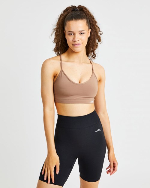 AYBL Essential V Neck Sports Bra Marroni | AGQSY-9147