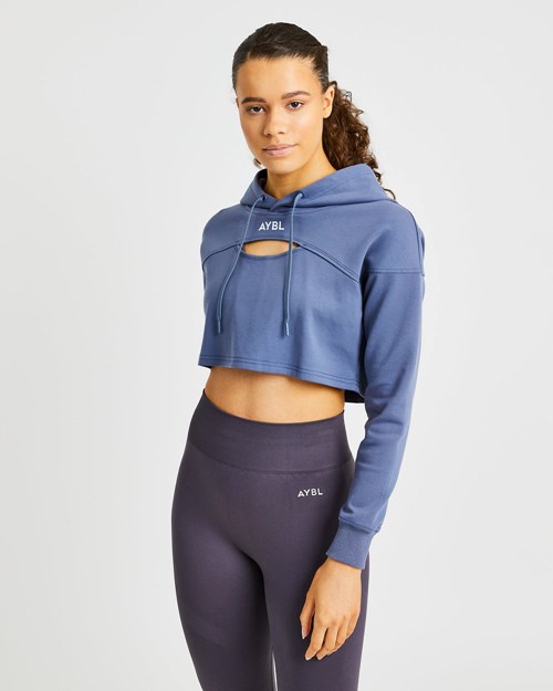AYBL Everyday Cutout Crop Hoodie Blu | WQJVH-0478