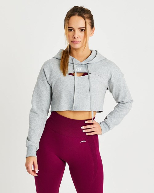 AYBL Everyday Cutout Crop Hoodie Grigie | KAESH-1970