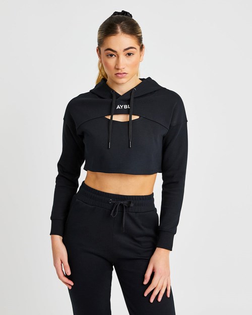 AYBL Everyday Cutout Crop Hoodie Nere | UKPAE-4523