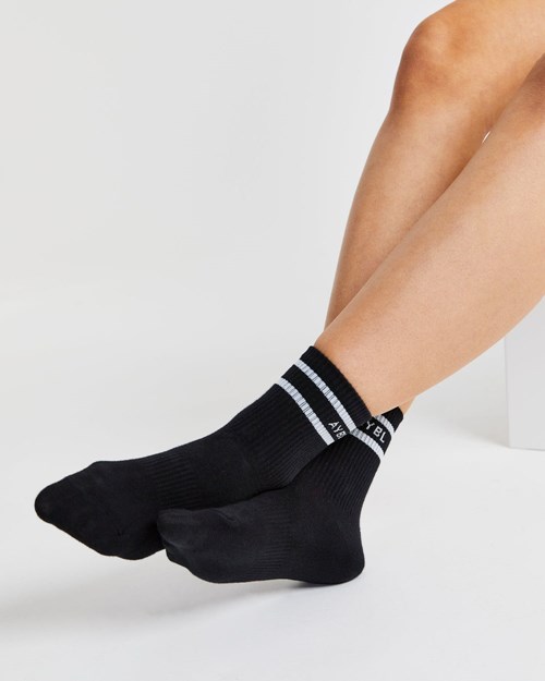 AYBL Everyday Double Stripe Crew Socks (3 Pack) Nere | QKNPF-2817