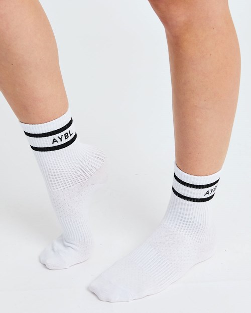 AYBL Everyday Double Stripe Crew Socks (3 Pack) Bianche | WGJHB-8243