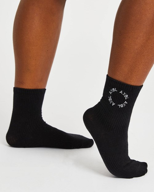 AYBL Everyday Embroidered Crew Socks (3 Pack) Nere | OPXTH-7183