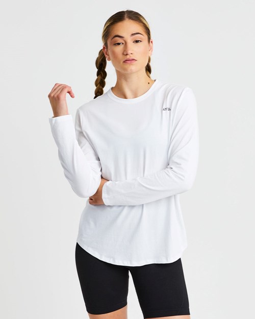 AYBL Everyday Oversized Long Sleeve T Shirt Bianche | DURKA-1645