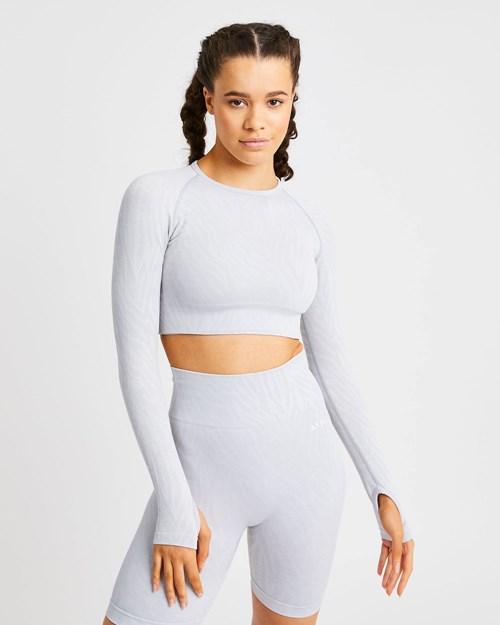 AYBL Evolve Animal Seamless Long Sleeve Crop Top Grigie Chiaro | FTMYP-7105