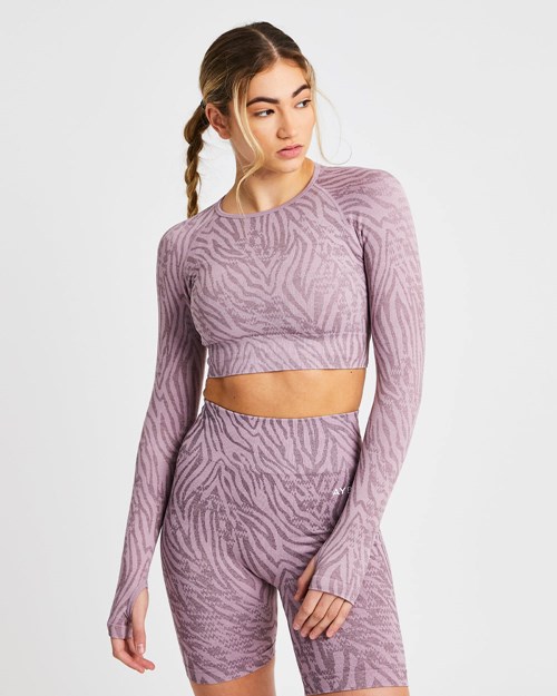 AYBL Evolve Animal Seamless Long Sleeve Crop Top Mauve Lilac | GDTUA-7459