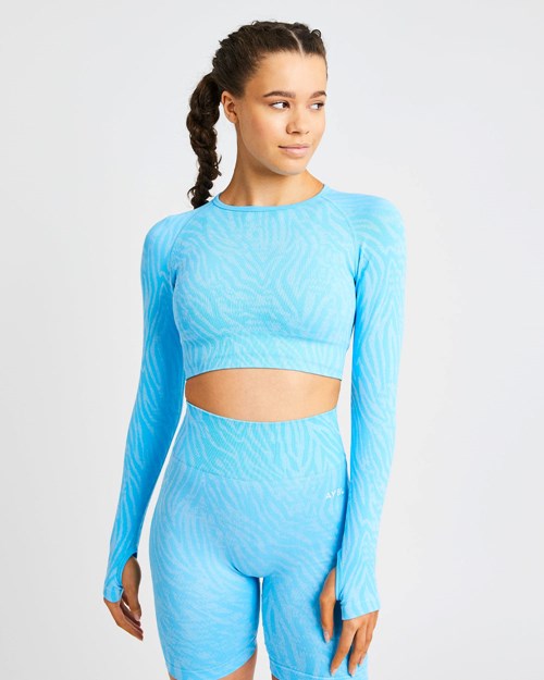 AYBL Evolve Animal Seamless Long Sleeve Crop Top Blu | OCALU-3051