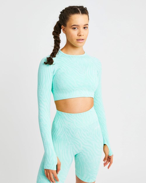 AYBL Evolve Animal Seamless Long Sleeve Crop Top Menta Verdi | XWBID-1480