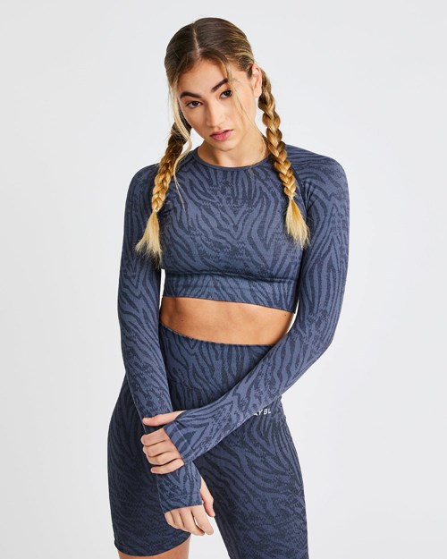 AYBL Evolve Animal Seamless Long Sleeve Crop Top Blu | ZUTYS-0734