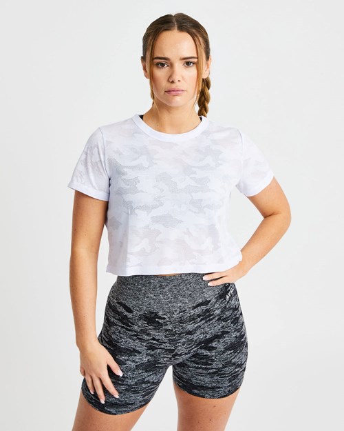 AYBL Evolve Camo Crop T Shirt Bianche | NYIWD-6971