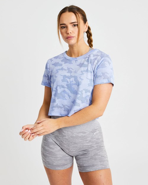 AYBL Evolve Camo Crop T Shirt Blu | FLVAS-0497