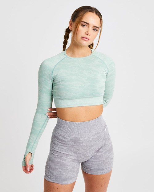 AYBL Evolve Camo Seamless Long Sleeve Crop Top Verdi | MIUQX-3950