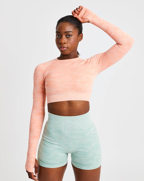 AYBL Evolve Camo Seamless Long Sleeve Crop Top Peach | MLKXJ-2870