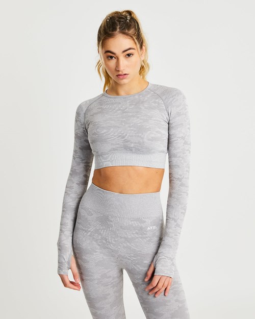 AYBL Evolve Camo Seamless Long Sleeve Crop Top Grigie | ZIJQH-1279
