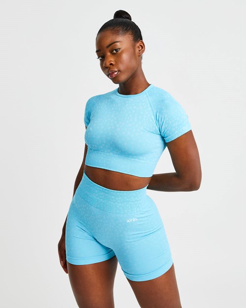 AYBL Evolve Speckle Seamless Crop Top Blu Chiaro | MNVUT-5084
