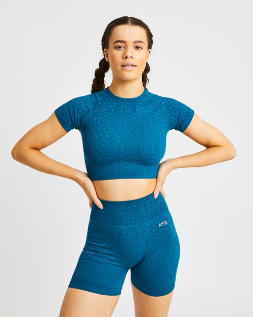 AYBL Evolve Speckle Seamless Crop Top Teal | HQVOY-6580