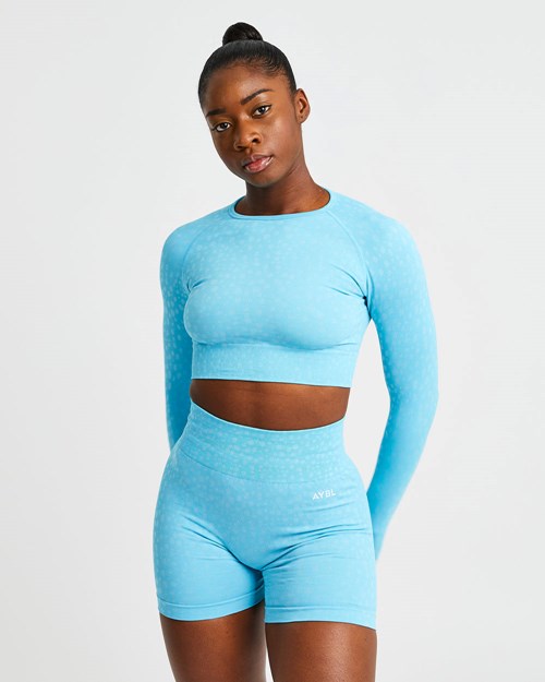 AYBL Evolve Speckle Seamless Long Sleeve Crop Top Blu Chiaro | FRPSZ-2386