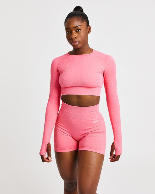 AYBL Evolve Speckle Seamless Long Sleeve Crop Top Corallo Rosa | HMEVT-4539