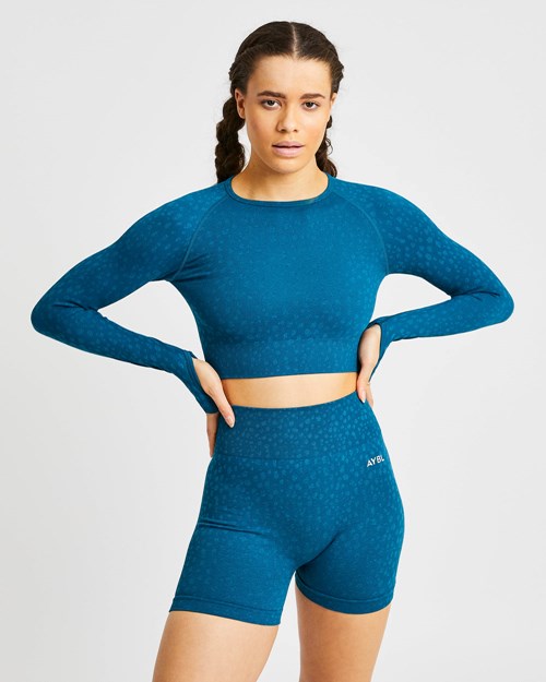 AYBL Evolve Speckle Seamless Long Sleeve Crop Top Teal | ISQWL-1250