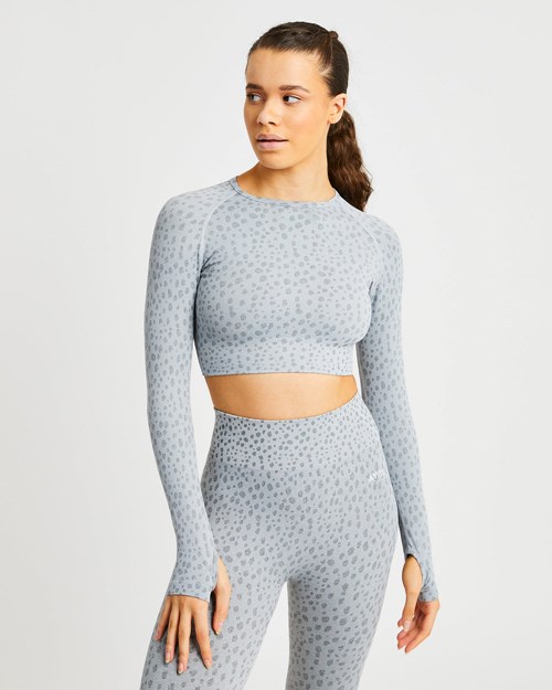AYBL Evolve Speckle Seamless Long Sleeve Crop Top Grigie Chiaro | MBCJK-9105