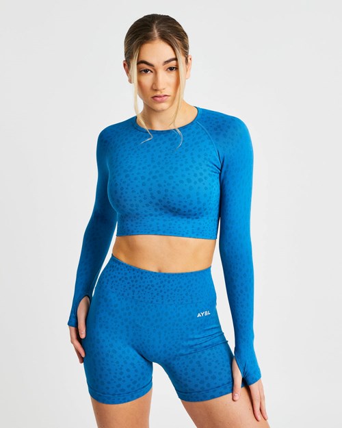 AYBL Evolve Speckle Seamless Long Sleeve Crop Top Blu | SYGHE-6810