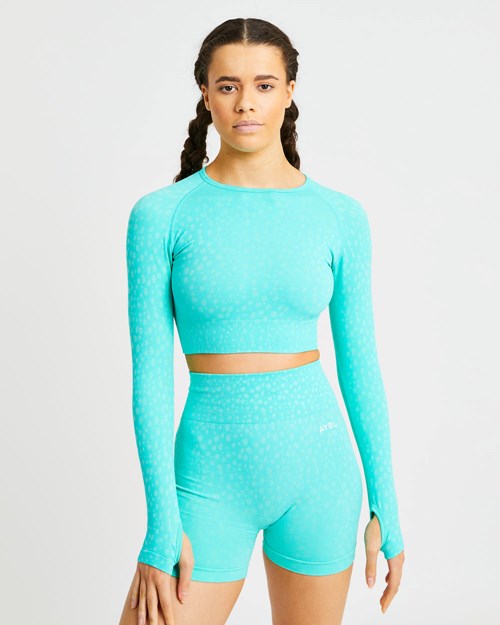 AYBL Evolve Speckle Seamless Long Sleeve Crop Top Verdi | WEYTI-2503