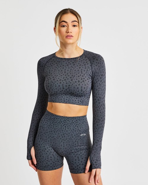 AYBL Evolve Speckle Seamless Long Sleeve Crop Top Charcoal | YEOSD-1645
